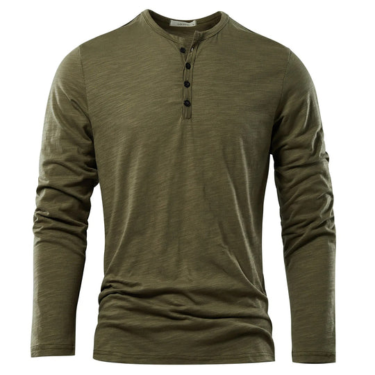 Heren Henley Hals Lange Mouw T-shirt