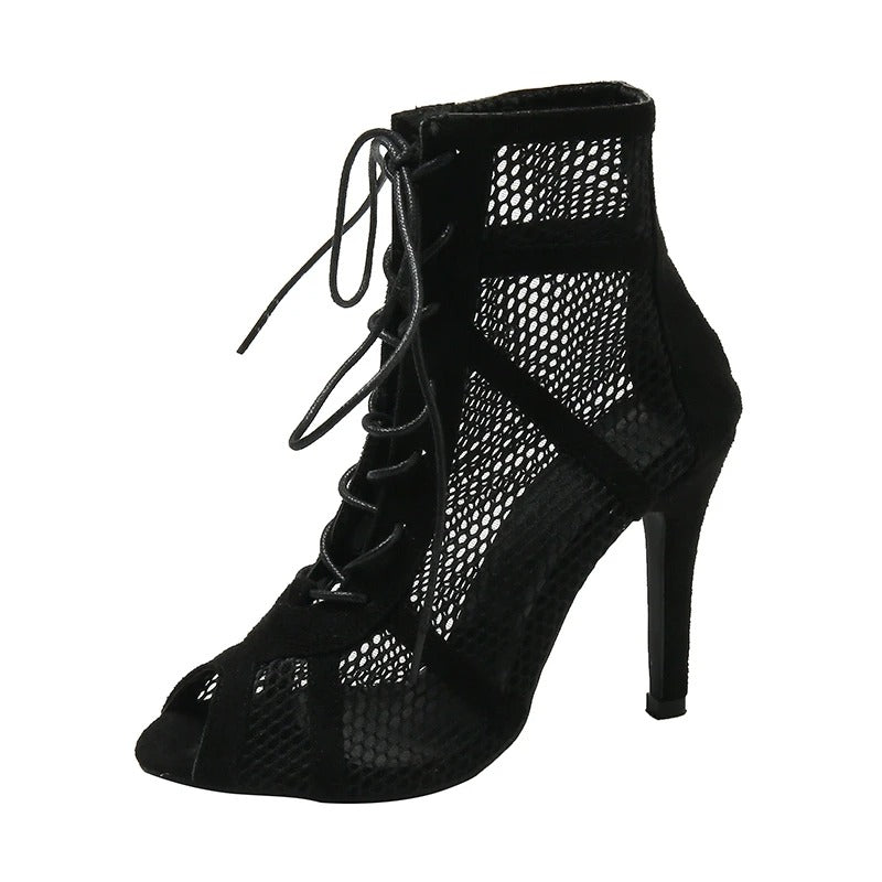 Vrouwen Mesh Peep Toe Hak Sandalen