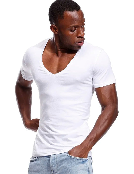 Heren T-shirt met diepe V-hals