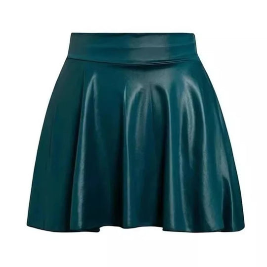 Vintage hoge taille geplooide leren rok