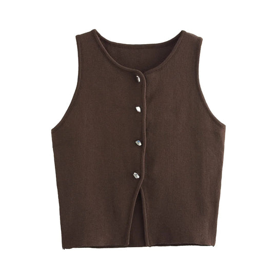 Gebreide Button-Up Gewatteerde Damestop