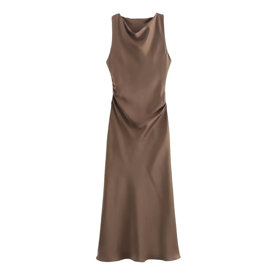 Dames Satijnen Slip Midi Jurk