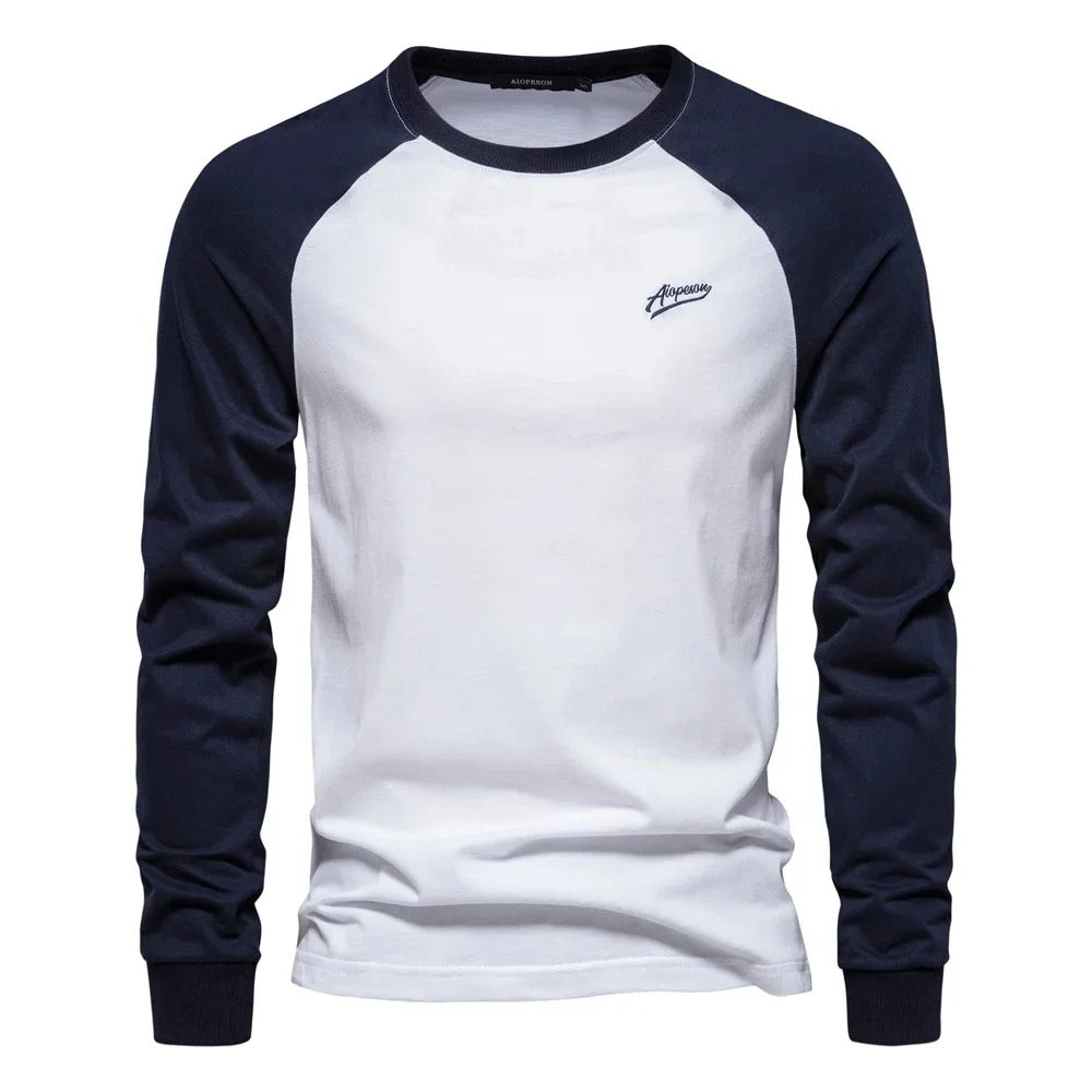 Heren-T-shirt met lange mouwen en patchwork