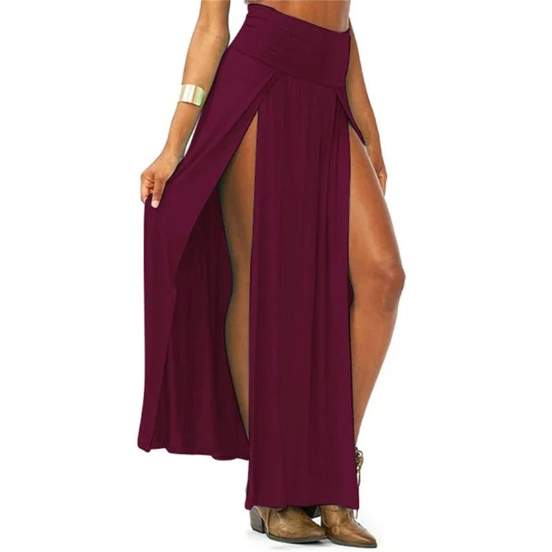 Dames hoge taille dubbele split rok