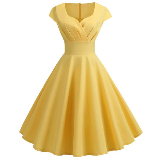 Dames V-hals Vintage Midi Dress