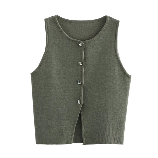 Gebreide Button-Up Gewatteerde Damestop