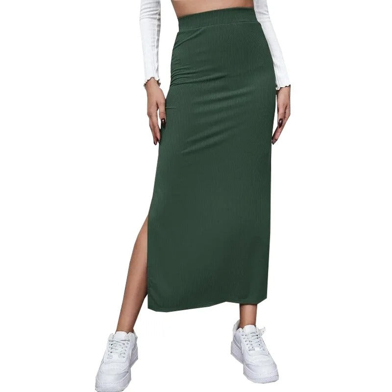 Dames hoge taille geribbelde splitrok