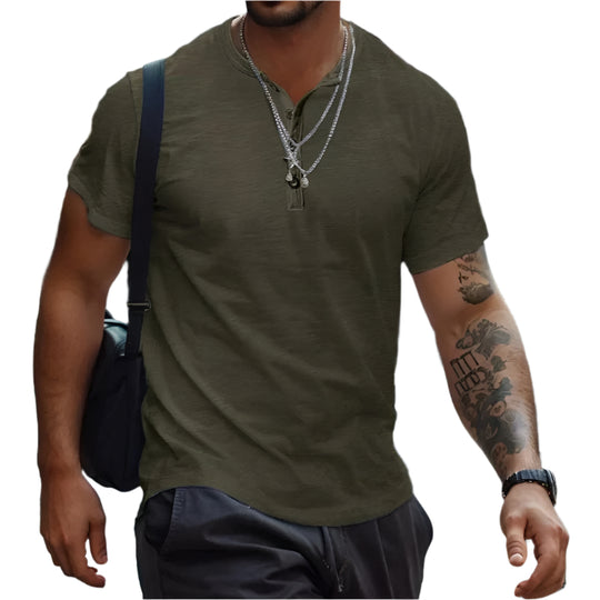 Heren kraagloos effen T-shirt