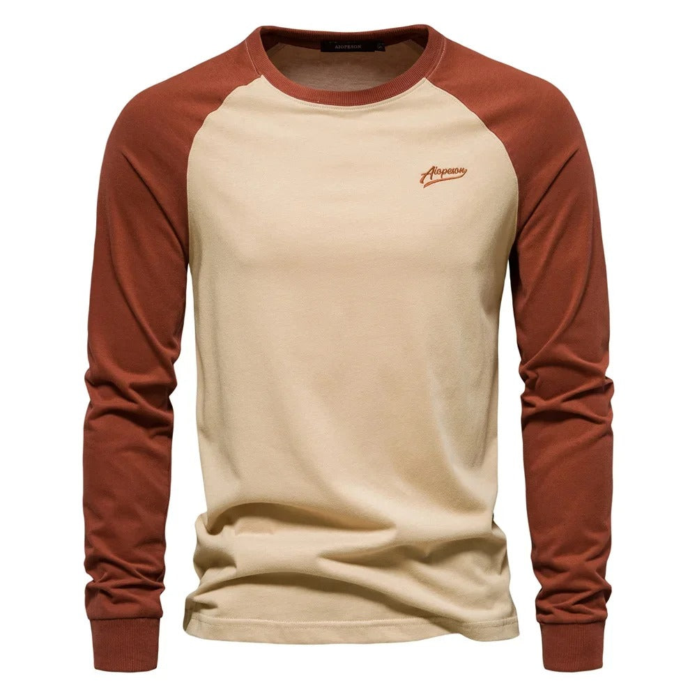 Heren-T-shirt met lange mouwen en patchwork