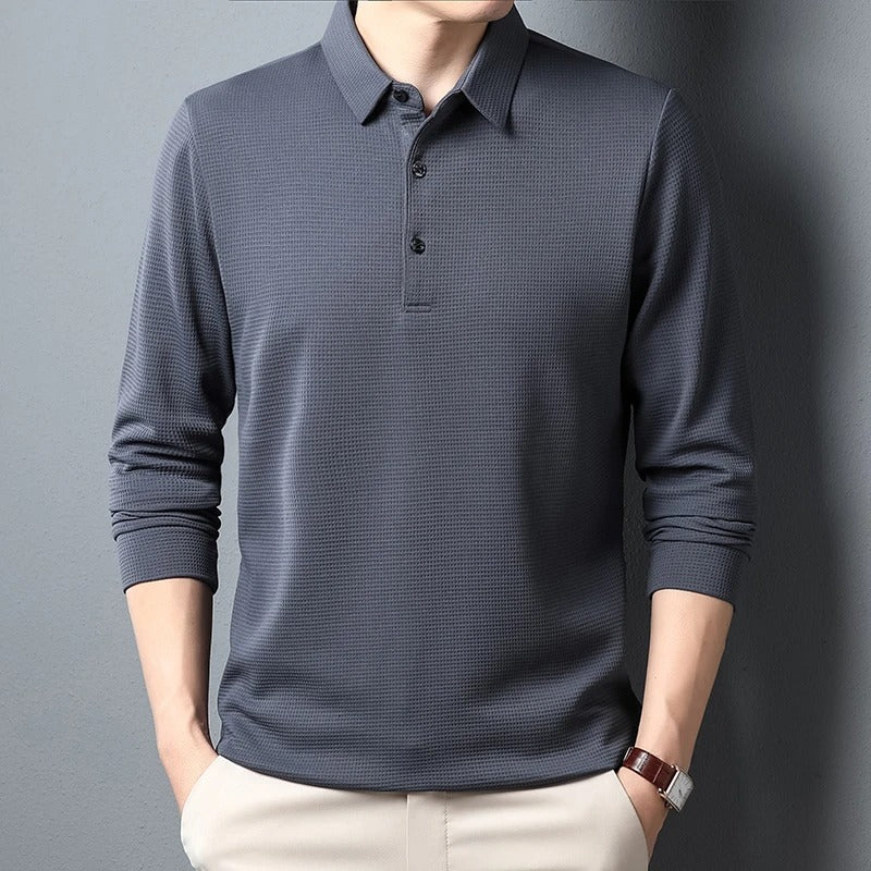 Heren Business Casual Poloshirt met Lange Mouwen