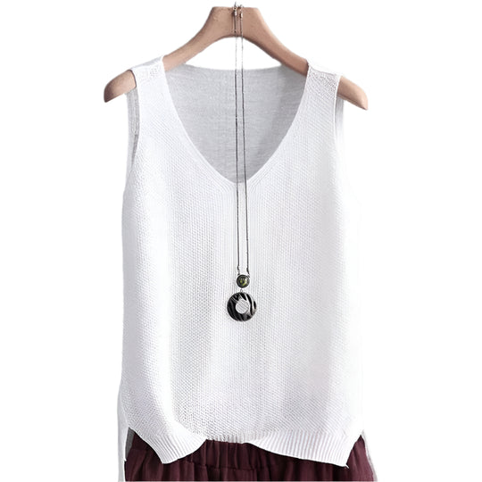 Mouwloze gebreide damesblouse