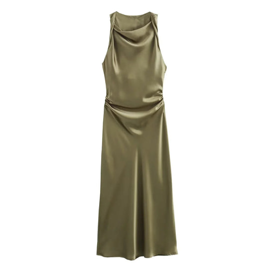 Dames Satijnen Slip Midi Jurk
