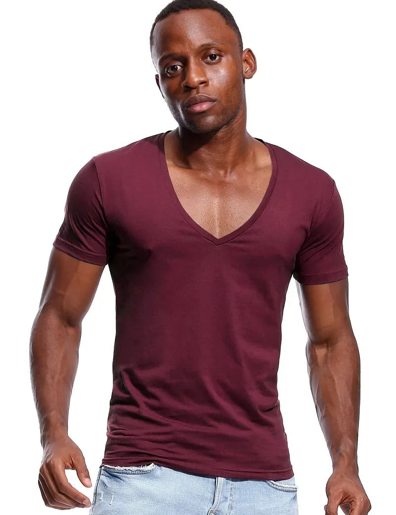 Heren T-shirt met diepe V-hals