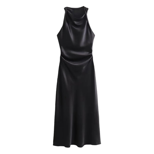 Dames Satijnen Slip Midi Jurk