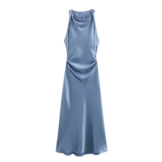 Dames Satijnen Slip Midi Jurk