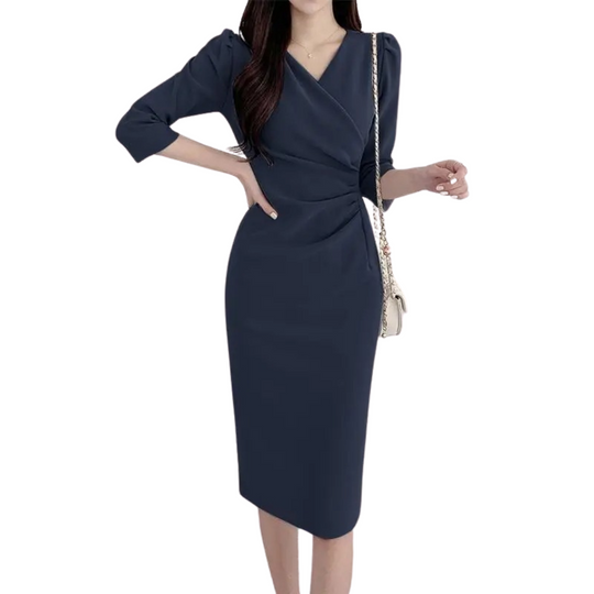 Dames V-hals bodycon knielange werkjurk