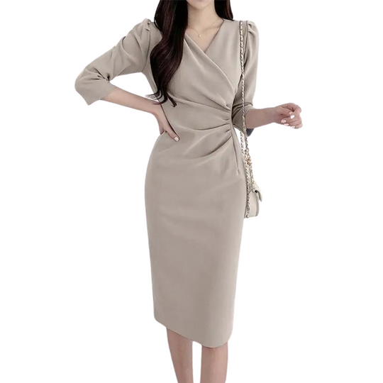 Dames V-hals bodycon knielange werkjurk