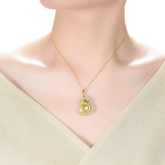 Natural Hetian White Jade Fu Bag Pendant Fashion Inlay 24K Gold Lady Lucky Jewelry Necklace Pendant Gift Free Box Certificate Belleza
