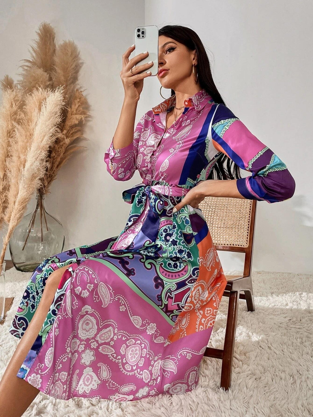 Jurk met overhemd in print Belleza