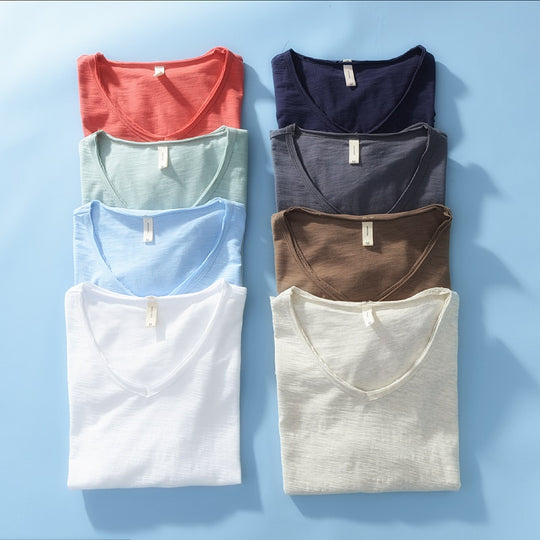 Mannen V-hals Linnen Katoenen Shirt Belleza