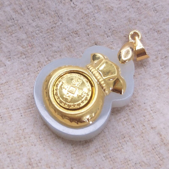 Natural Hetian White Jade Fu Bag Pendant Fashion Inlay 24K Gold Lady Lucky Jewelry Necklace Pendant Gift Free Box Certificate Belleza