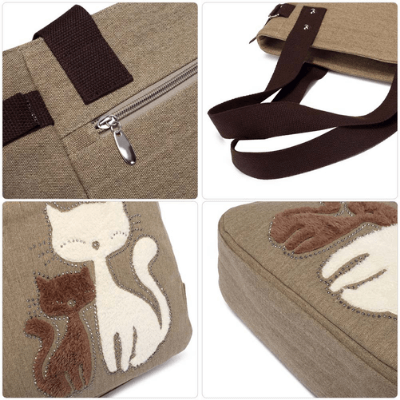 Kat Geborduurde Canvas Tas Belleza