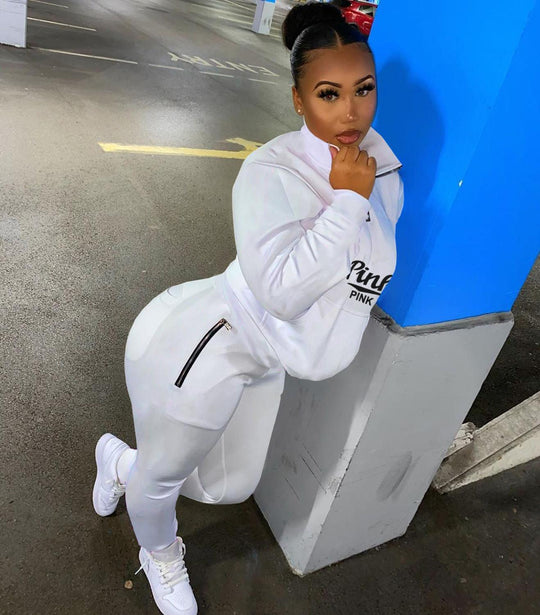 Roze Letter Print Trainingspak Belleza