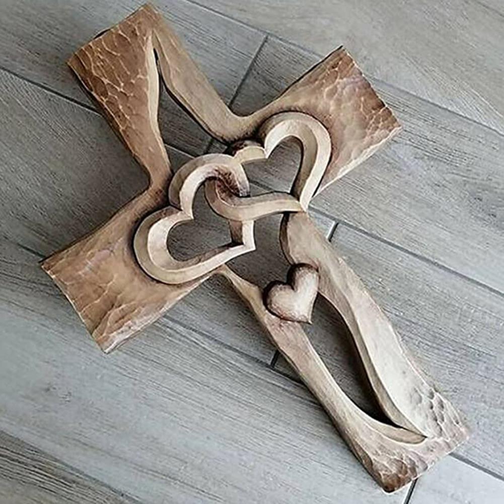 Verstrengelde Harten | Gesneden Houten Kruis Belleza