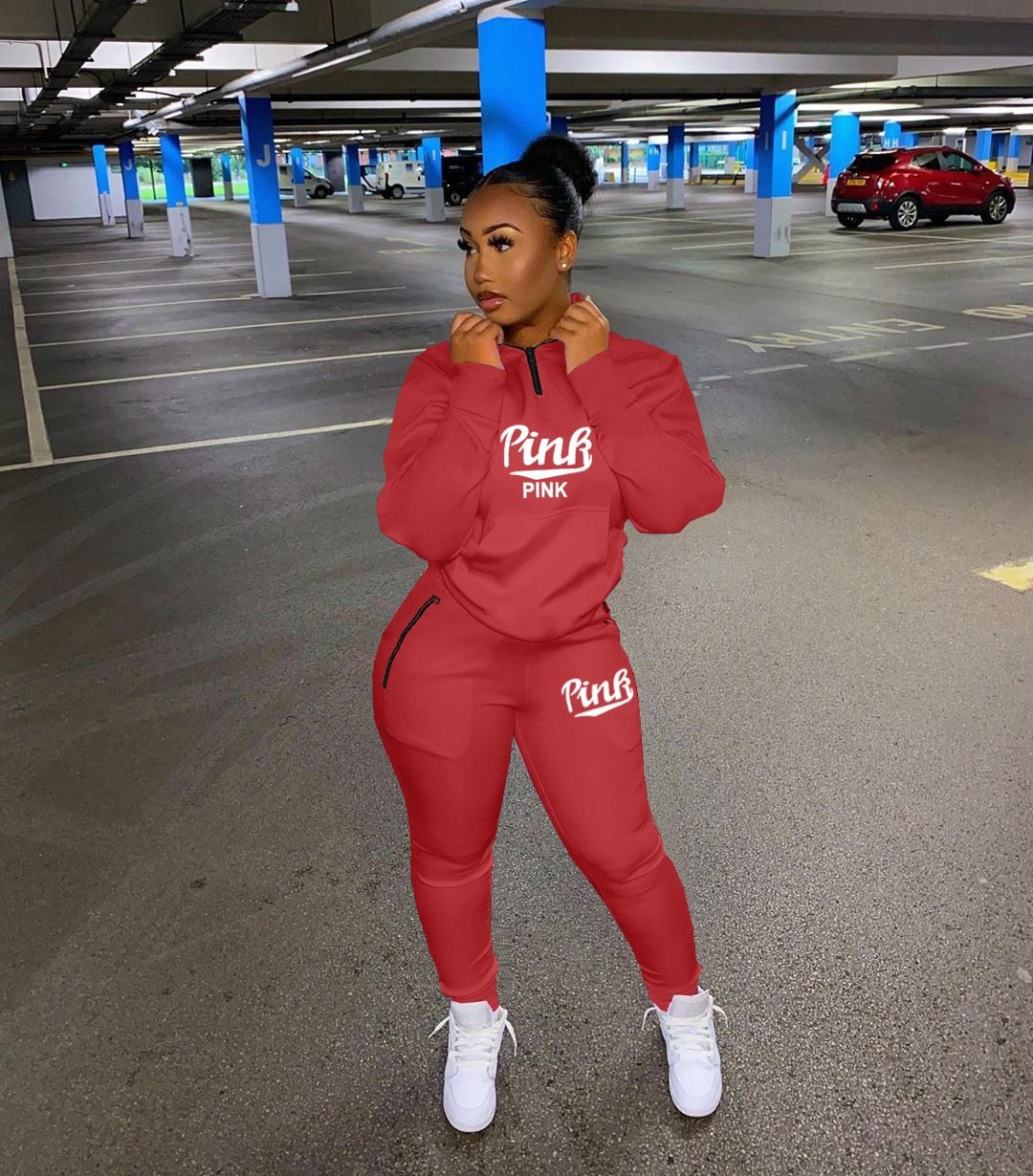 Roze Letter Print Trainingspak Belleza
