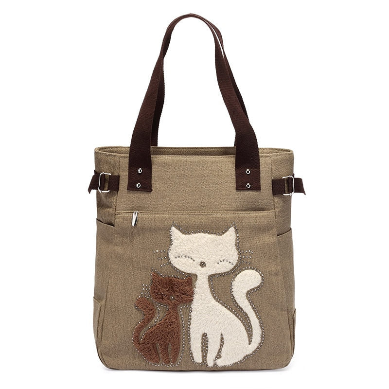 Kat Geborduurde Canvas Tas Belleza
