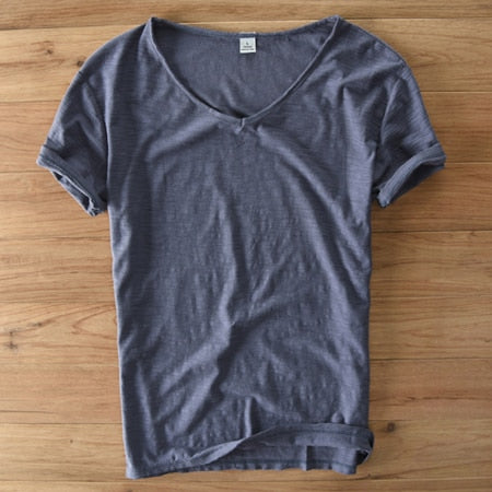 Mannen V-hals Linnen Katoenen Shirt Belleza