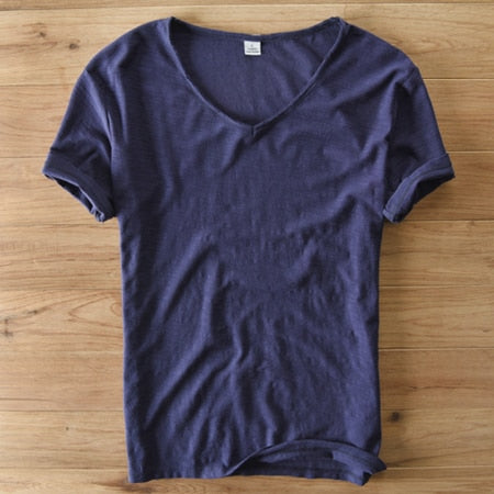 Mannen V-hals Linnen Katoenen Shirt Belleza