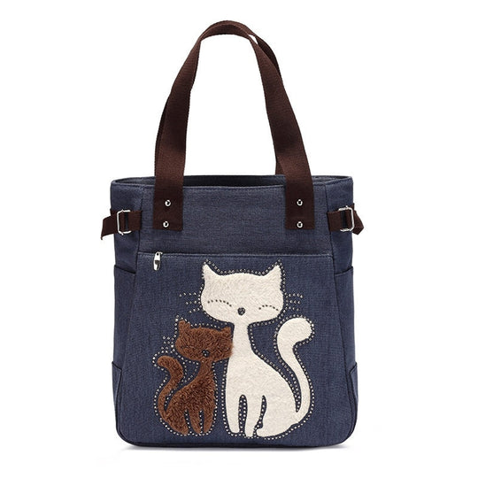 Kat Geborduurde Canvas Tas Belleza