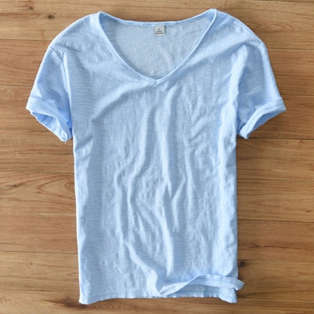 Mannen V-hals Linnen Katoenen Shirt Belleza