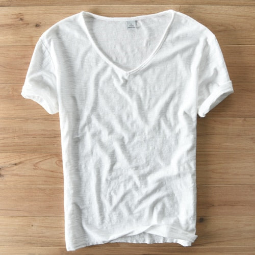 Mannen V-hals Linnen Katoenen Shirt Belleza