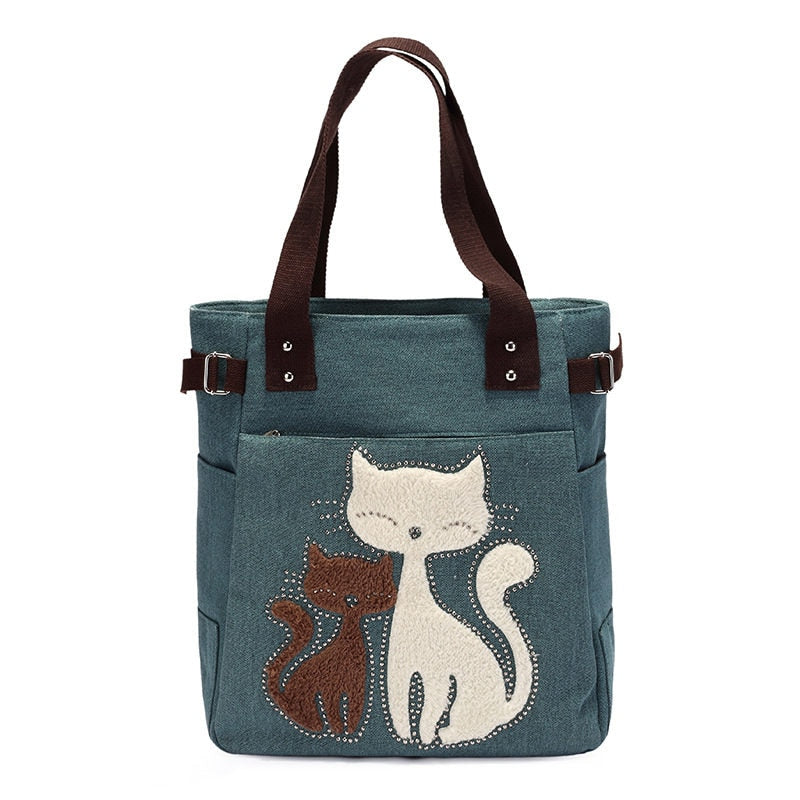 Kat Geborduurde Canvas Tas Belleza