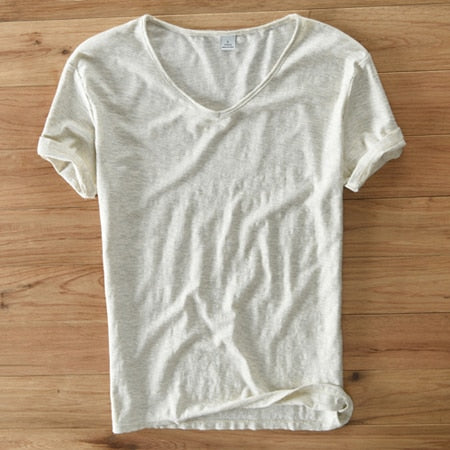 Mannen V-hals Linnen Katoenen Shirt Belleza