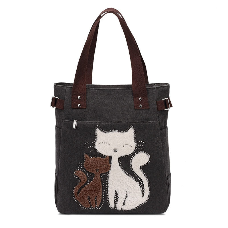Kat Geborduurde Canvas Tas Belleza