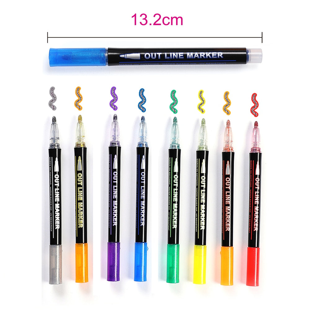 12 kleuren Self-Outline Metallic Markers Belleza