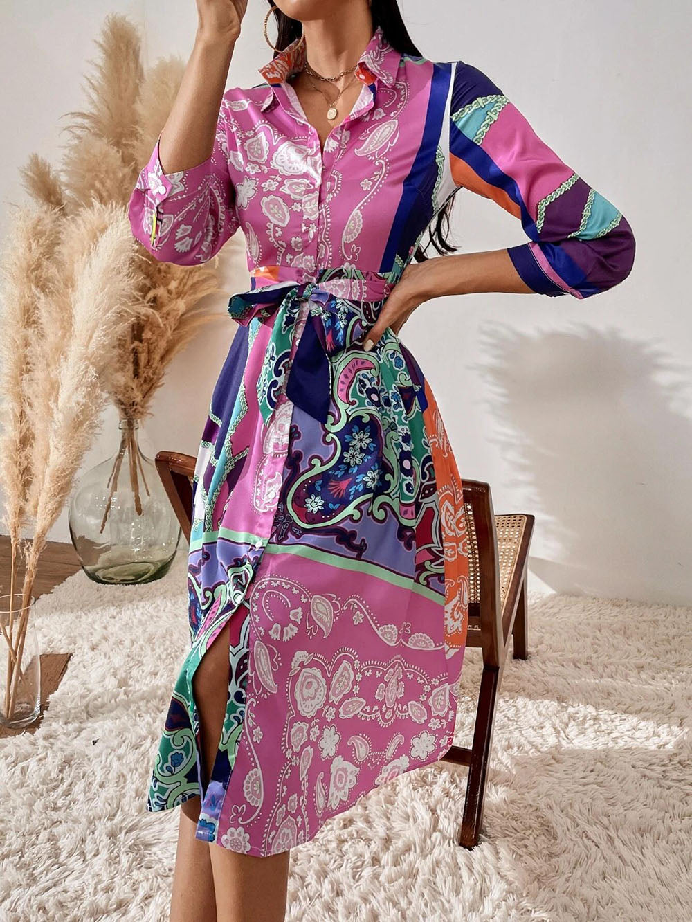 Jurk met overhemd in print Belleza