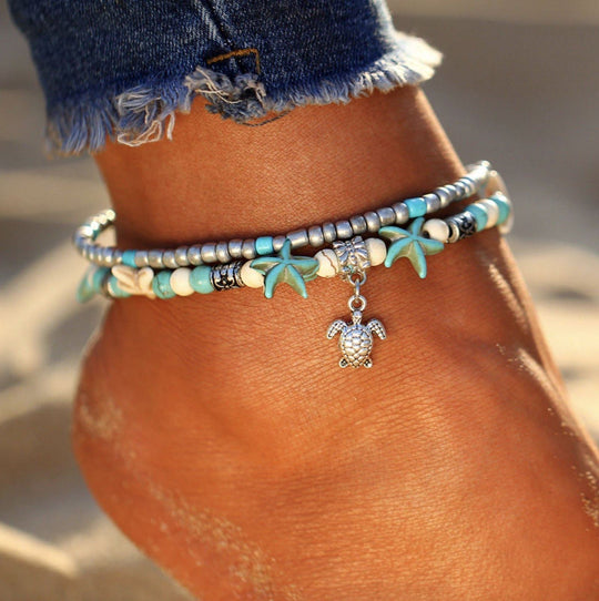 (BEST SELLER) Handgemaakte  Schildpad & Oceaan Enkelarmband Belleza