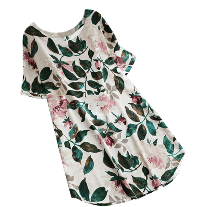 Bloemen Geprinte Korte Mouw Jurk Belleza