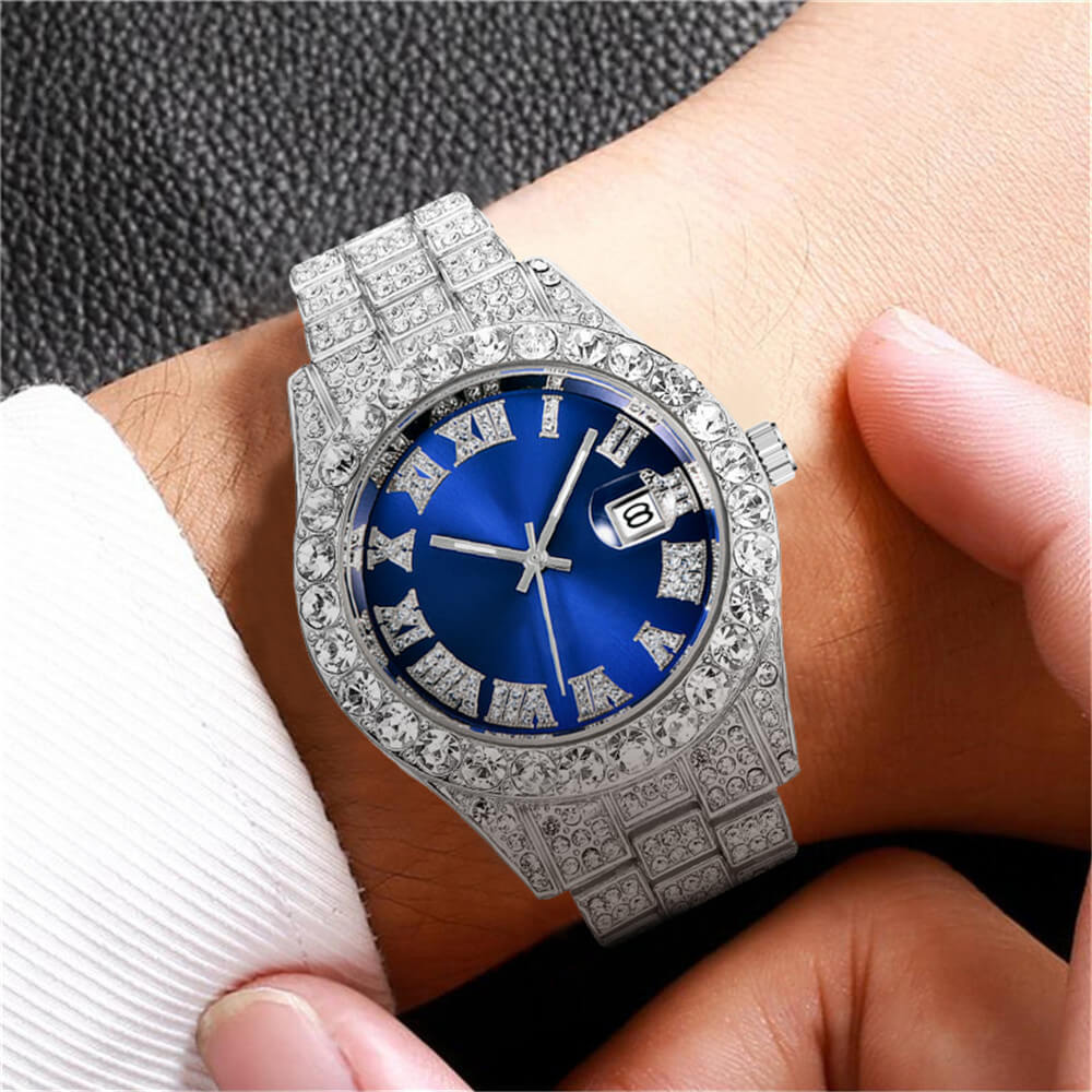 Fully Iced Out Roman Numerals Watch