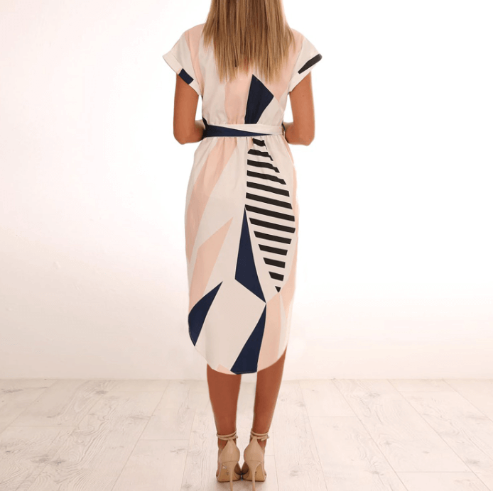 Bedrukte Asymmetrische Midi Jurk Belleza